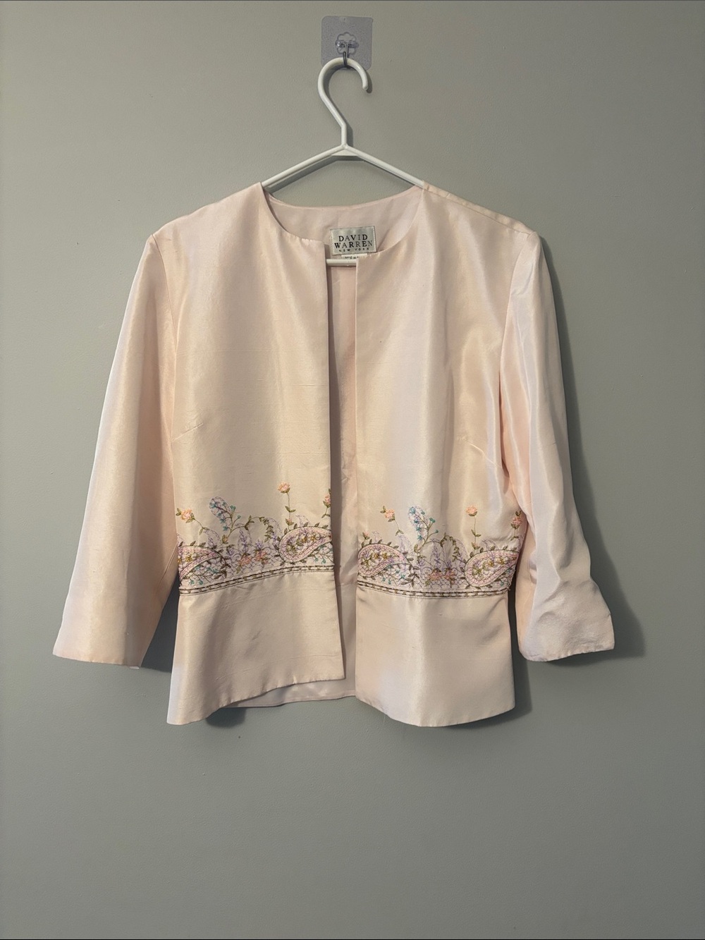 SILK David Warren Blush Pink Embroidered Open Jacket